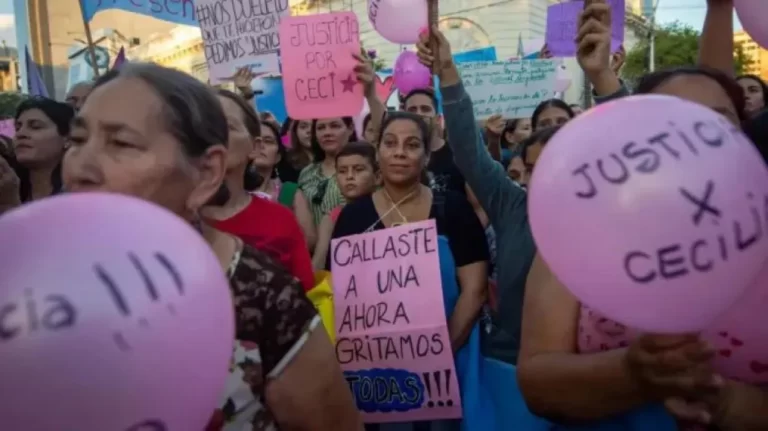 A un mes de la desaparición de Cecilia visten de rosa el puente Chaco-Corrientes