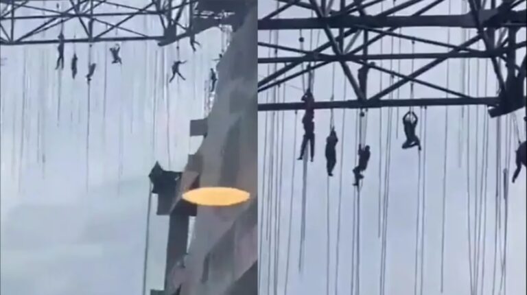 Se salvaron de milagro: unos obreros quedaron colgados a 140 metros de altura tras desplomarse un andamio