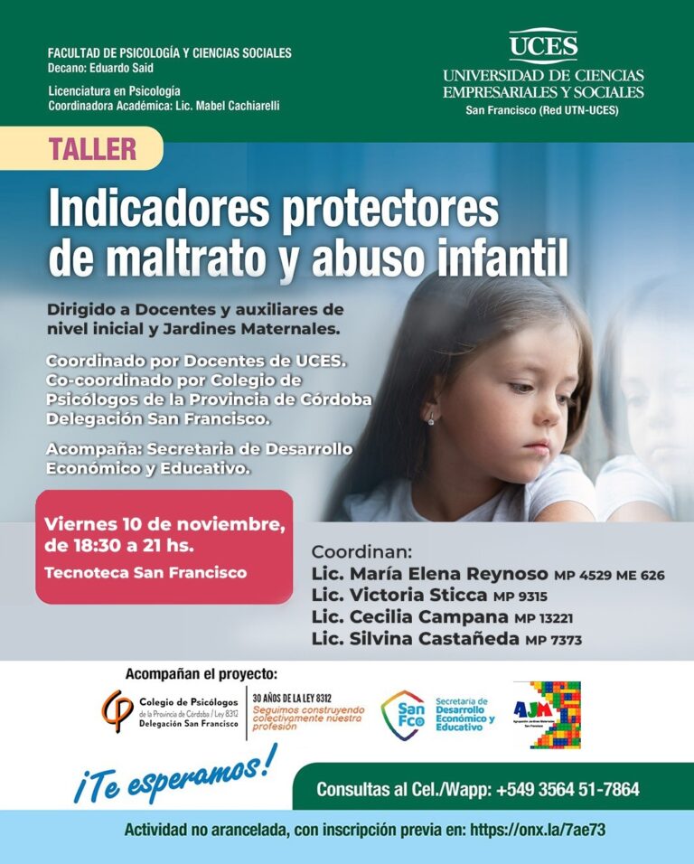 Se dictará el Taller “Indicadores protectores de maltrato y abuso infantil”
