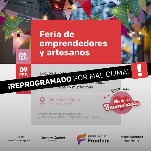 Se reprogramó la Feria de Artesanos y Emprendedores de Frontera