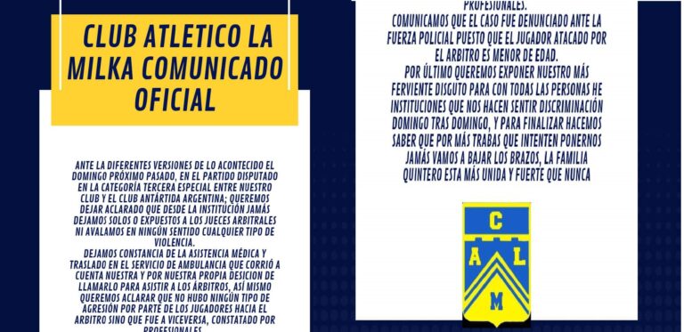 Tras los incidentes el Club La Milka emitió un comunicado