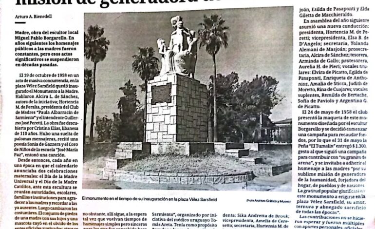  Hace 66 años se inauguraba el Monumento a la Madre en la Plaza Vélez Sarsfield