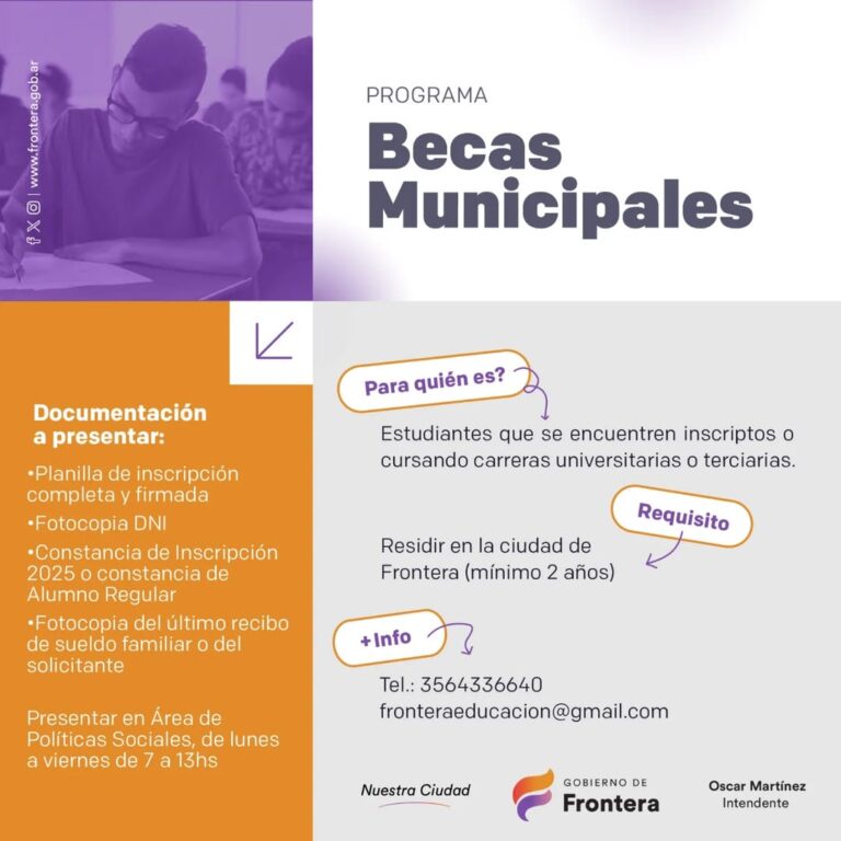 Abrieron las inscripciones al Plan de Becas Municipales en Frontera