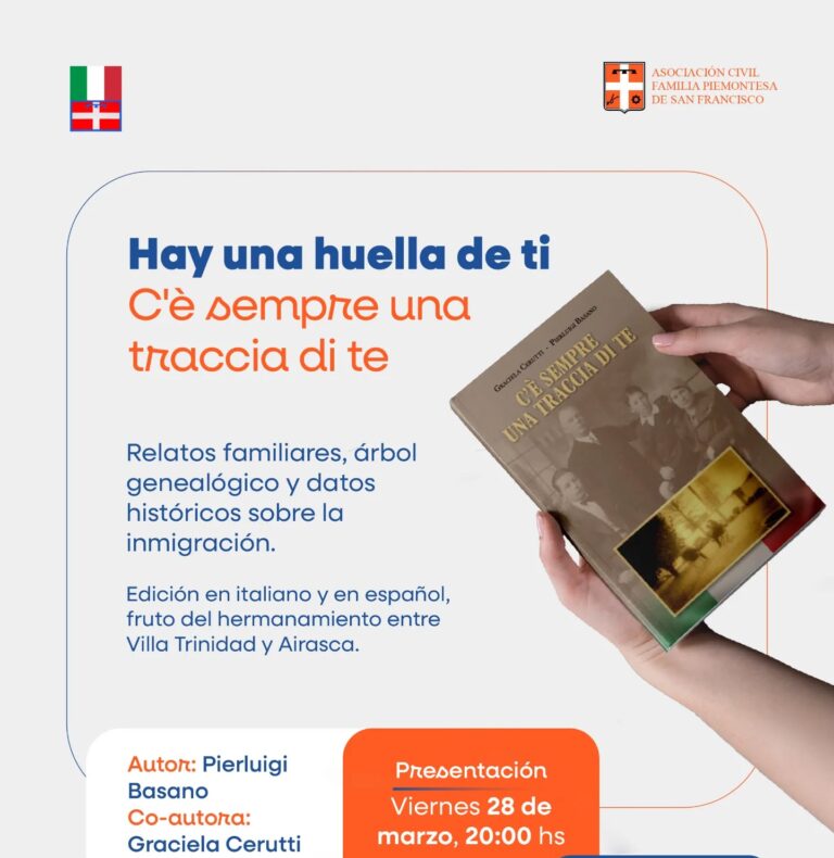 Asociación Civil Familia Piemontesa realizará la presentación del libro «Hay una huella de ti»