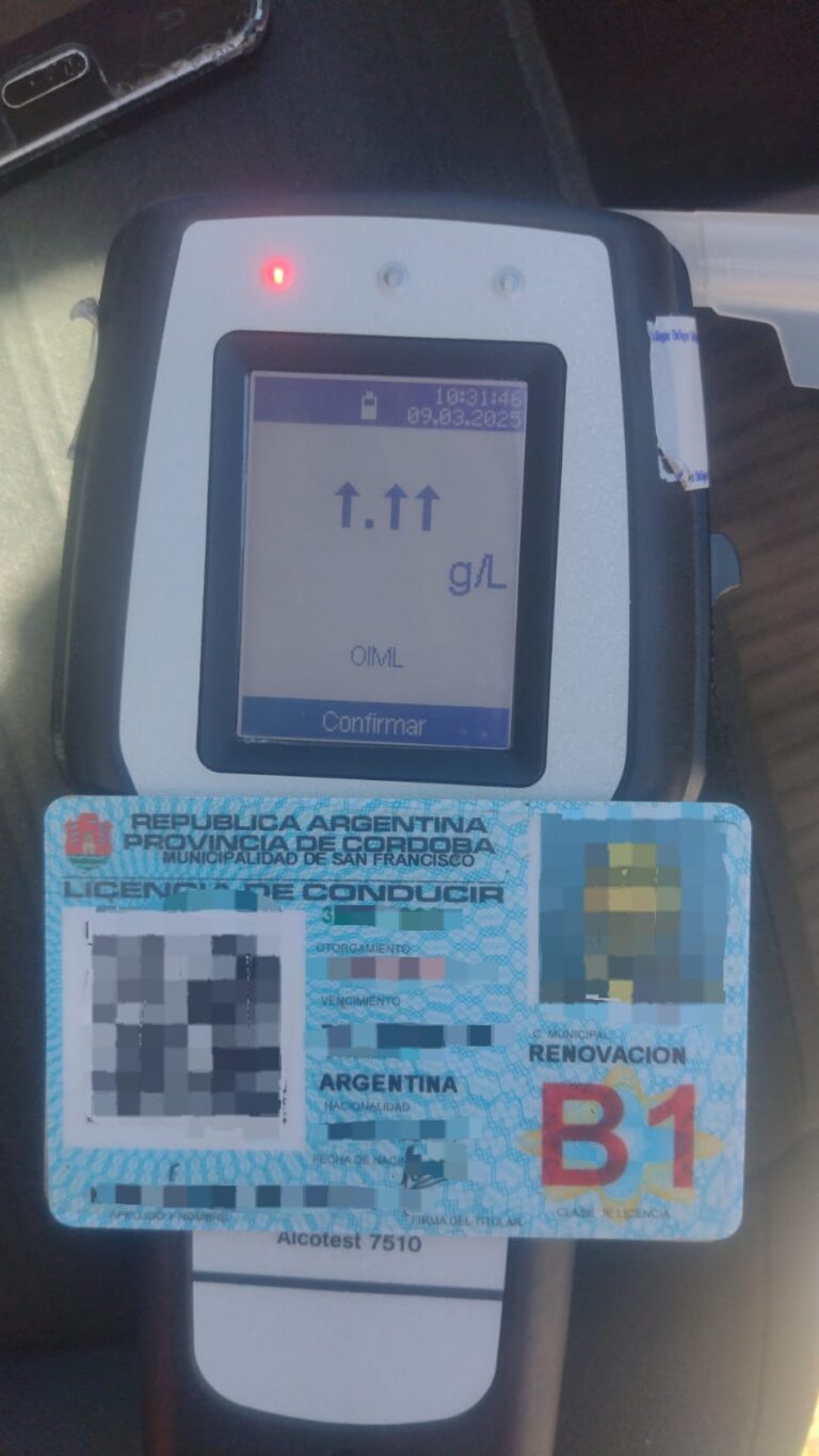 Conductor superó el nivel máximo del alcoholímetro en control de tránsito