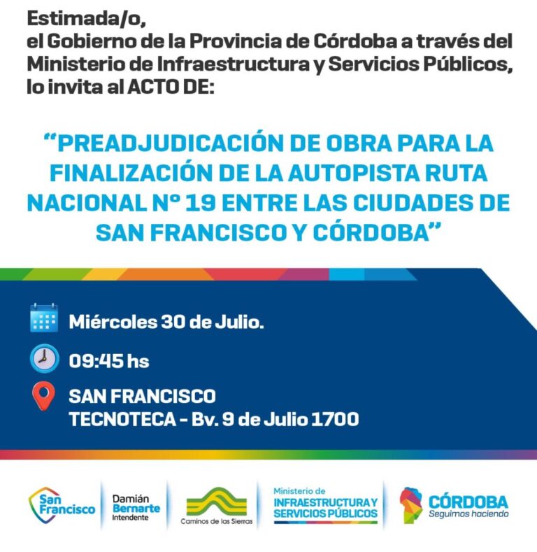 Este miércoles será la preadjudicación de la autopista de Ruta Nacional 19