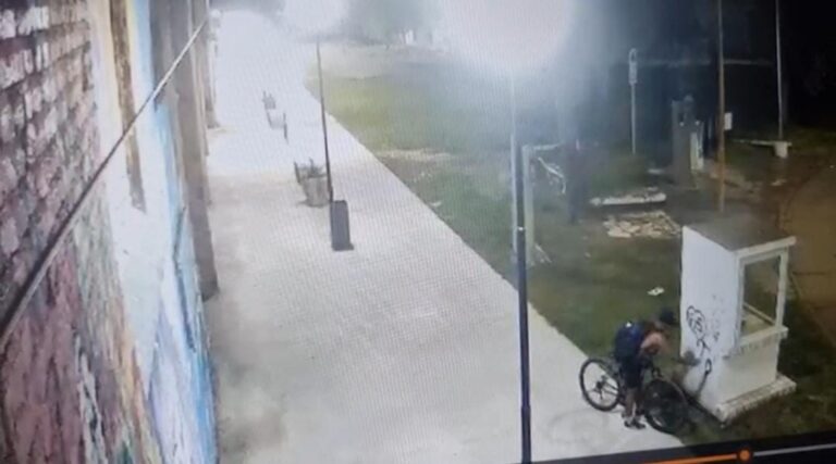 Captaron uno de los momentos del vandalismo en el Pasaje Cornaglia