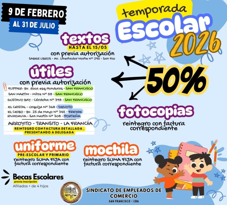 Ciclo lectivo 2026: el Sindicato de Empleados de Comercio lanzó descuentos y reintegros para sus afiliados