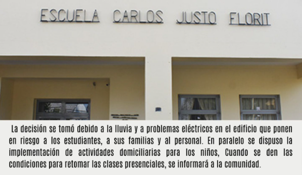 La Escuela Florit suspende las clases por fallas eléctricas tras las lluvias