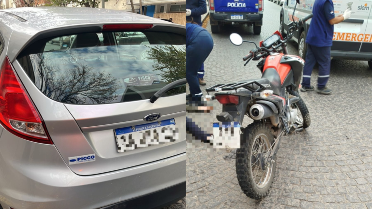 Susto en el centro: Chocaron un auto y una moto