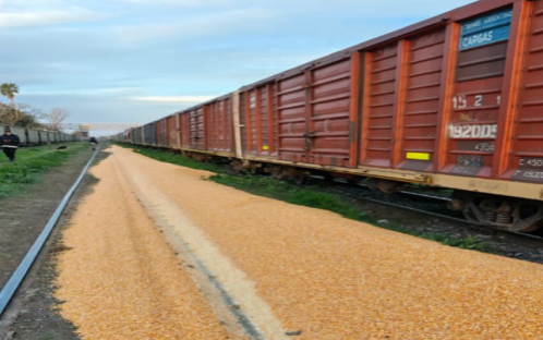 Violentaron un vagón de tren y provocaron un masivo derrame de maíz