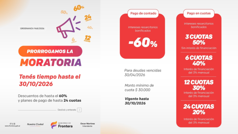 La Municipalidad de Frontera extiende hasta el 30 de Octubre la Moratoria Municipal